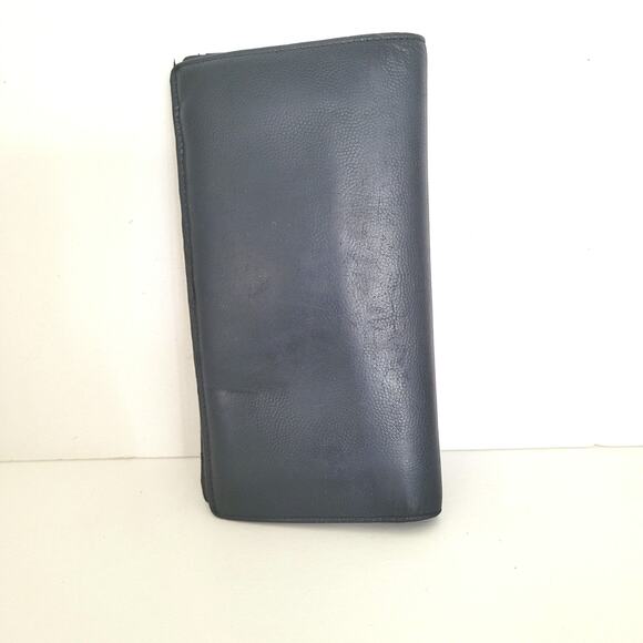 Saint Laurent Men's Leather Wallet Solid Navy Blue Card Bill Holder Long Clutch - Picture 2 of 11